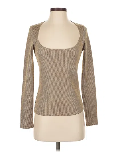 Pre-owned Zara Long Sleeve Top Tan Square Neckline Tops In Brown