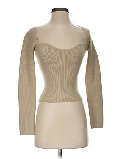 Pre-owned Zara Long Sleeve Top Tan Sweetheart Neckline Tops In Brown