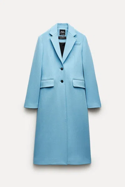 Pre-owned Zara Manteco Wool Blend Blue Coat Sold Out Size S