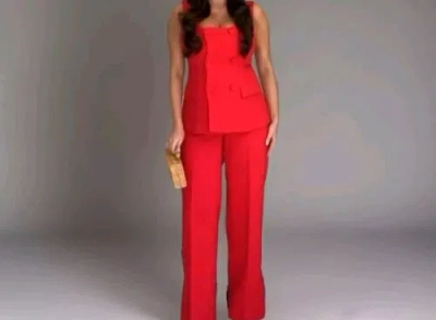 Pre-owned Zara Set  Lined Button Vest Sz S + Straight Leg Pants Slit M Red