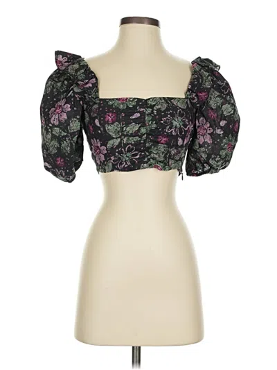 Pre-owned Zara Short Sleeve Blouse In Black