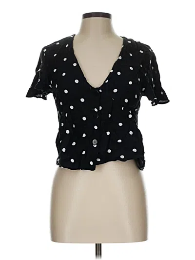 Pre-owned Zara Short Sleeve Blouse In Black