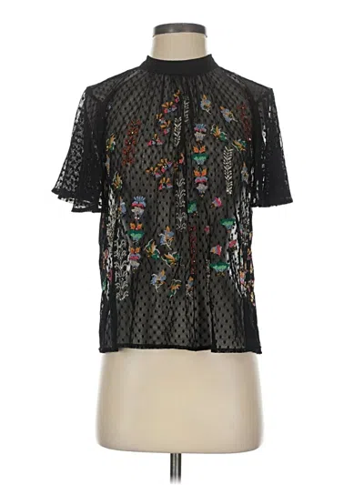 Pre-owned Zara Short Sleeve Blouse In Black