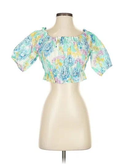 Pre-owned Zara Short Sleeve Blouse In Blue