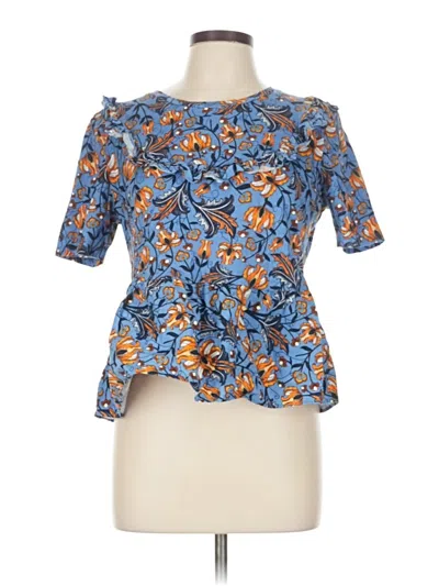 Pre-owned Zara Short Sleeve Blouse In Blue