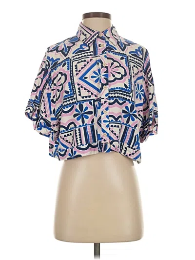 Pre-owned Zara Short Sleeve Blouse In Blue