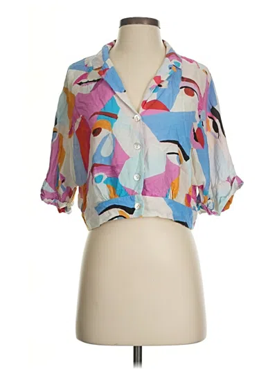 Pre-owned Zara Short Sleeve Blouse In Blue