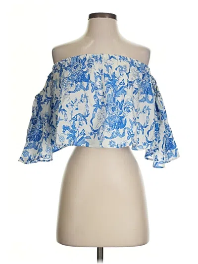 Pre-owned Zara Short Sleeve Blouse In Blue