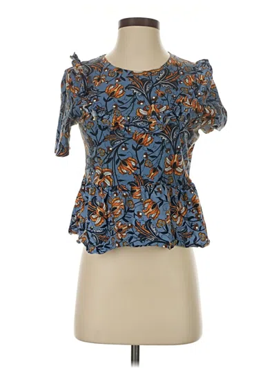 Pre-owned Zara Short Sleeve Blouse In Blue
