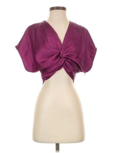 Pre-owned Zara Short Sleeve Blouse In Burgundy