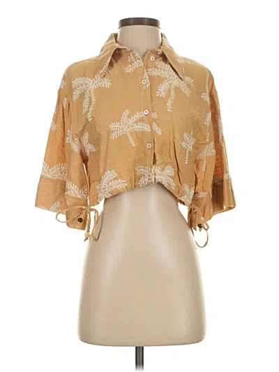 Pre-owned Zara Short Sleeve Blouse In Gold