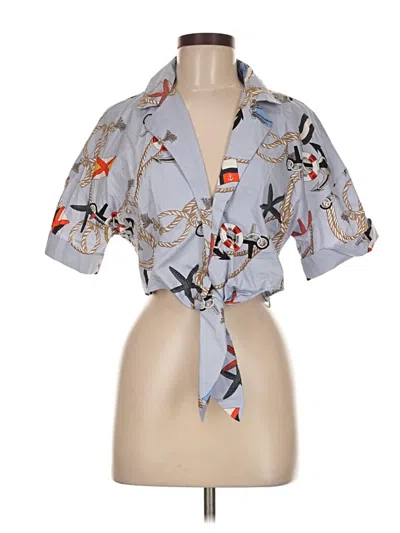 Pre-owned Zara Short Sleeve Blouse In Gray