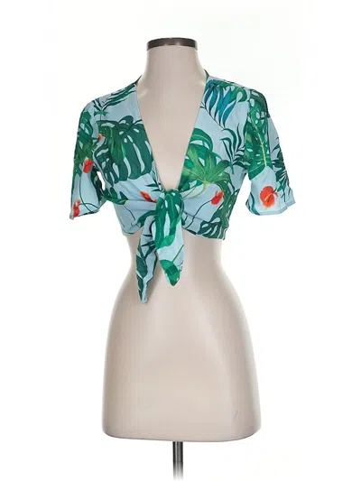 Pre-owned Zara Short Sleeve Blouse In Green