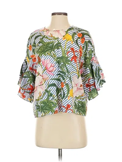 Pre-owned Zara Short Sleeve Blouse In Green