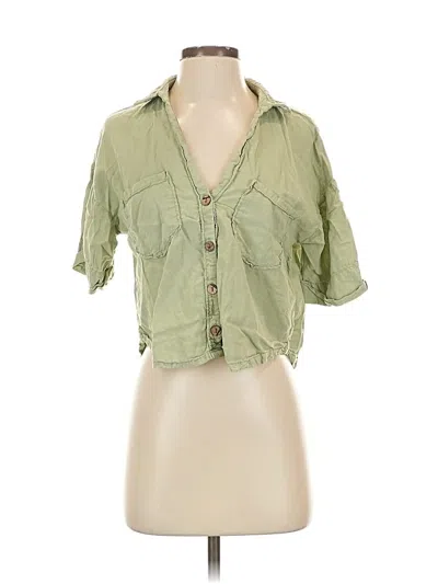 Pre-owned Zara Short Sleeve Blouse In Green