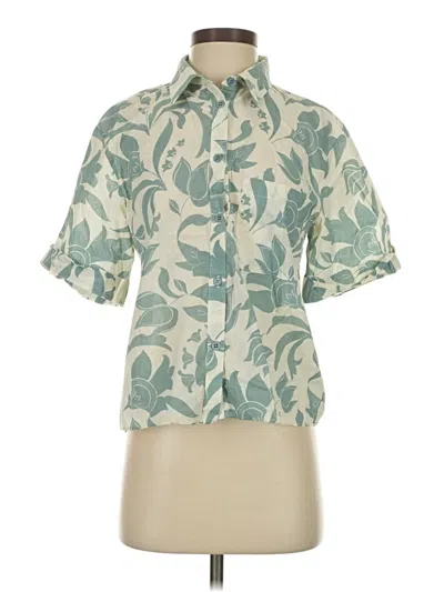 Pre-owned Zara Short Sleeve Blouse In Green