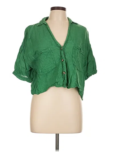 Pre-owned Zara Short Sleeve Blouse In Green