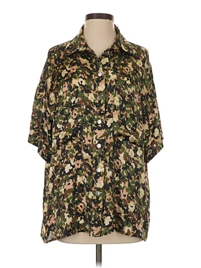 Pre-owned Zara Short Sleeve Blouse In Green