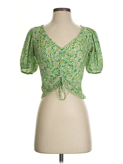 Pre-owned Zara Short Sleeve Blouse In Green