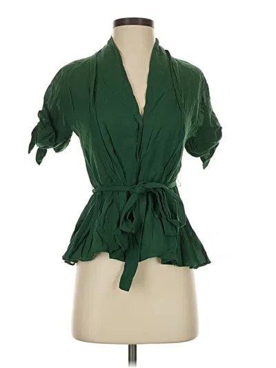 Pre-owned Zara Short Sleeve Blouse In Green