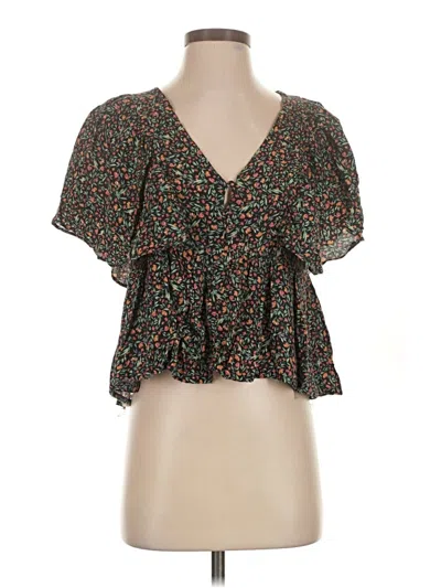 Pre-owned Zara Short Sleeve Blouse In Green