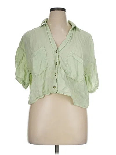 Pre-owned Zara Short Sleeve Blouse In Green