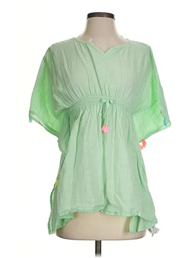 Pre-owned Zara Short Sleeve Blouse In Green