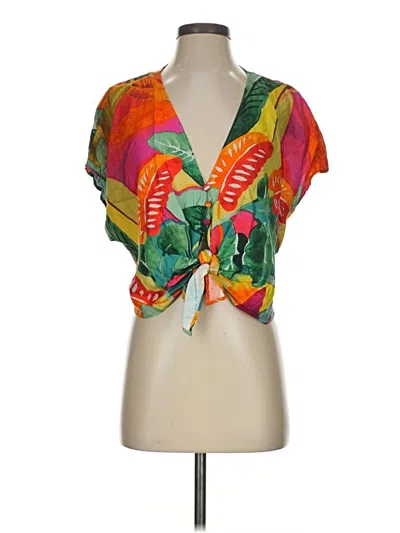 Pre-owned Zara Short Sleeve Blouse In Green