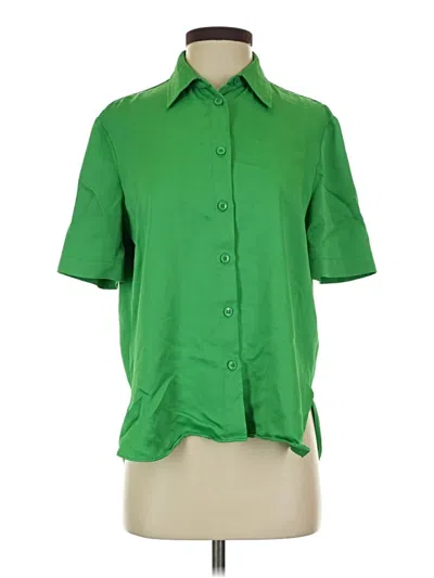 Pre-owned Zara Short Sleeve Blouse In Green