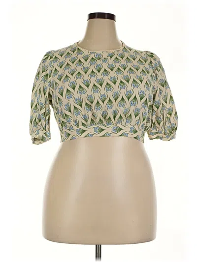 Pre-owned Zara Short Sleeve Blouse In Green