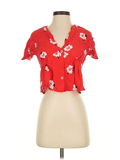 Pre-owned Zara Short Sleeve Blouse In Red