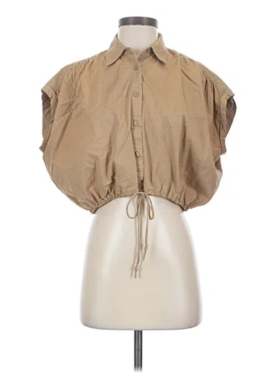 Pre-owned Zara Short Sleeve Blouse In Tan