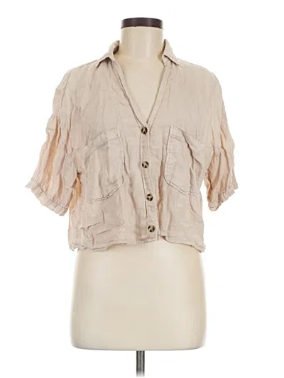 Pre-owned Zara Short Sleeve Blouse In Tan