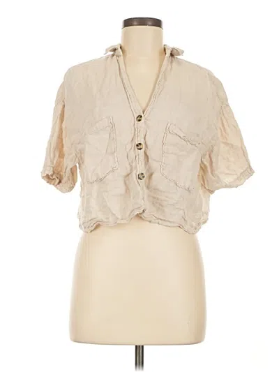 Pre-owned Zara Short Sleeve Blouse In Tan