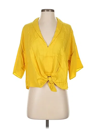 Pre-owned Zara Short Sleeve Blouse In Yellow