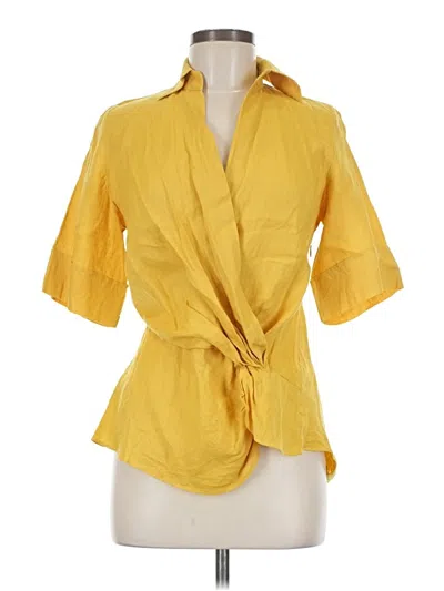 Pre-owned Zara Short Sleeve Blouse In Yellow