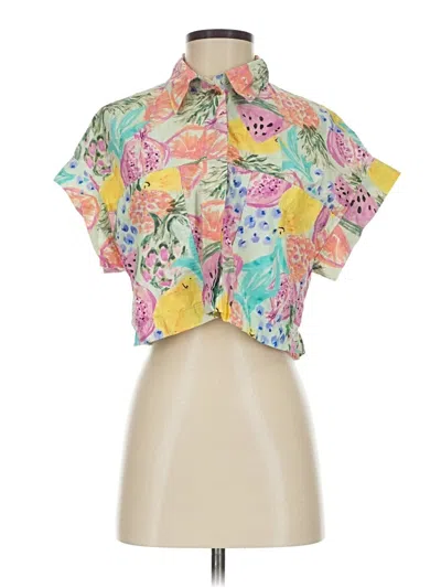 Pre-owned Zara Short Sleeve Blouse In Yellow