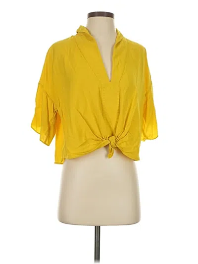 Pre-owned Zara Short Sleeve Blouse In Yellow