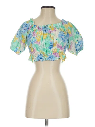 Pre-owned Zara Short Sleeve Blouse In Yellow