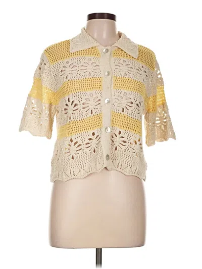 Pre-owned Zara Short Sleeve Blouse In Yellow