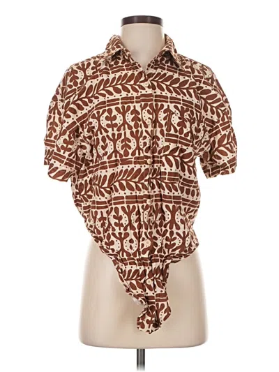 Pre-owned Zara Short Sleeve Button Down Shirt In Brown