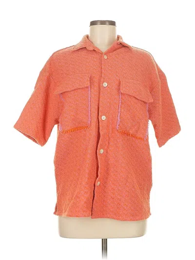 Pre-owned Zara Short Sleeve Button Down Shirt In Orange
