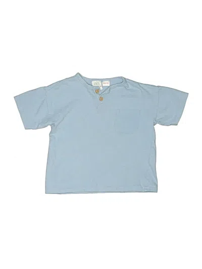Pre-owned Zara Kids' Short Sleeve Henley Shirt In Blue