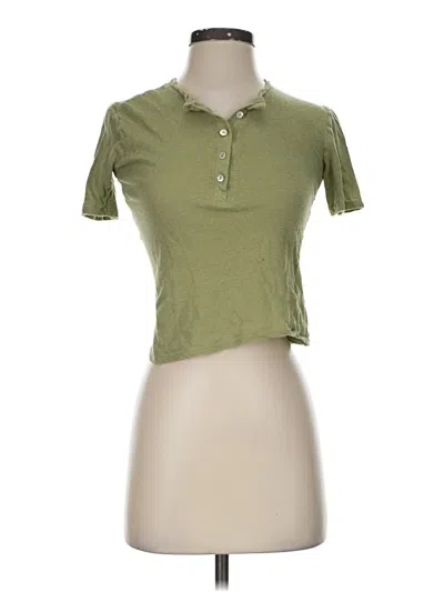 Pre-owned Zara Short Sleeve Henley Shirt In Green