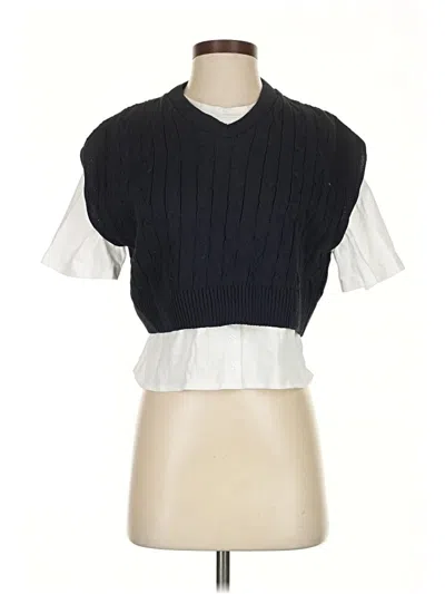 Pre-owned Zara Short Sleeve Top Black Mock Neckline Tops