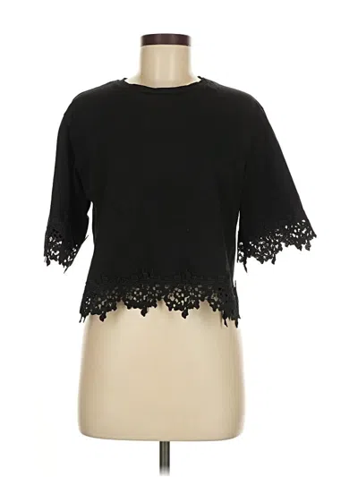 Pre-owned Zara Short Sleeve Top Black Mock Neckline Tops