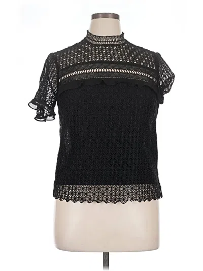 Pre-owned Zara Short Sleeve Top Black Mock Neckline Tops