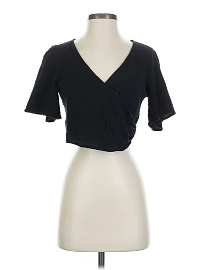 Pre-owned Zara Short Sleeve Top Black Plunge Neckline Tops