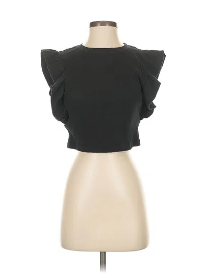 Pre-owned Zara Short Sleeve Top Black Ruffles Neckline Tops