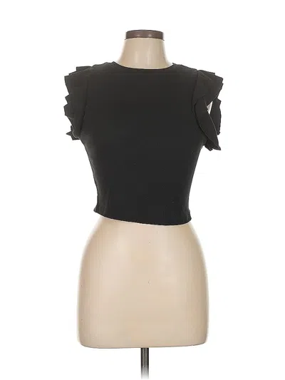 Pre-owned Zara Short Sleeve Top Black Ruffles Neckline Tops